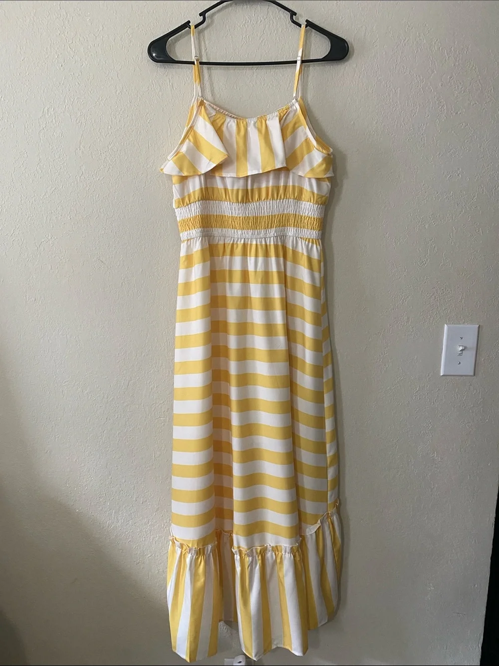 GLM Clothing Yellow & White Striped Maxi with Ruffle Bodice NWTs - Picture 2 of 9